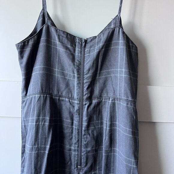 Top Shop Women’s Plaid Dress Size 8 Midi Gray Black Sleeveless V Neck Zip Slits - Picture 8 of 16